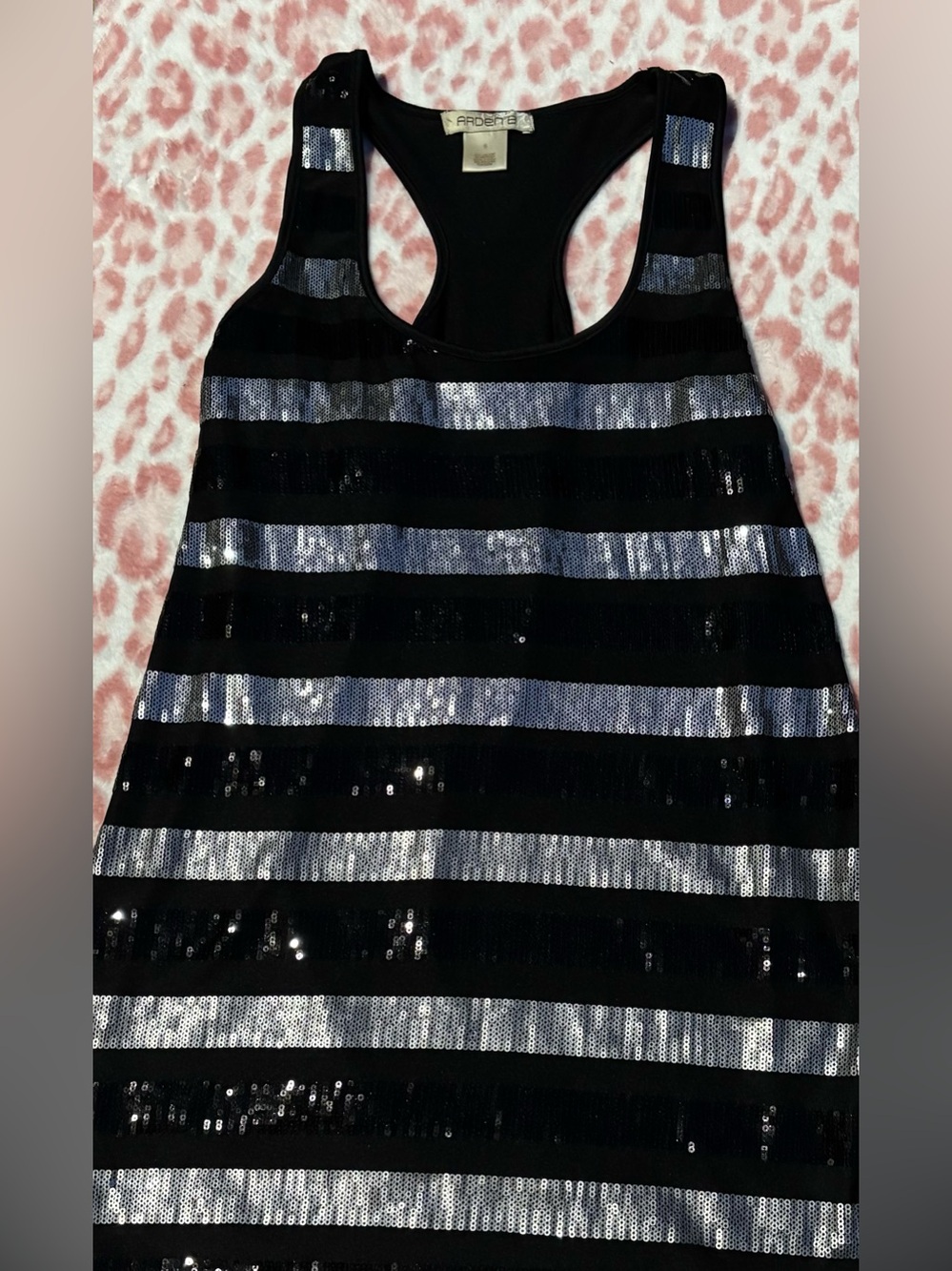 Arden B Black and Silver Sequin Striped Tank